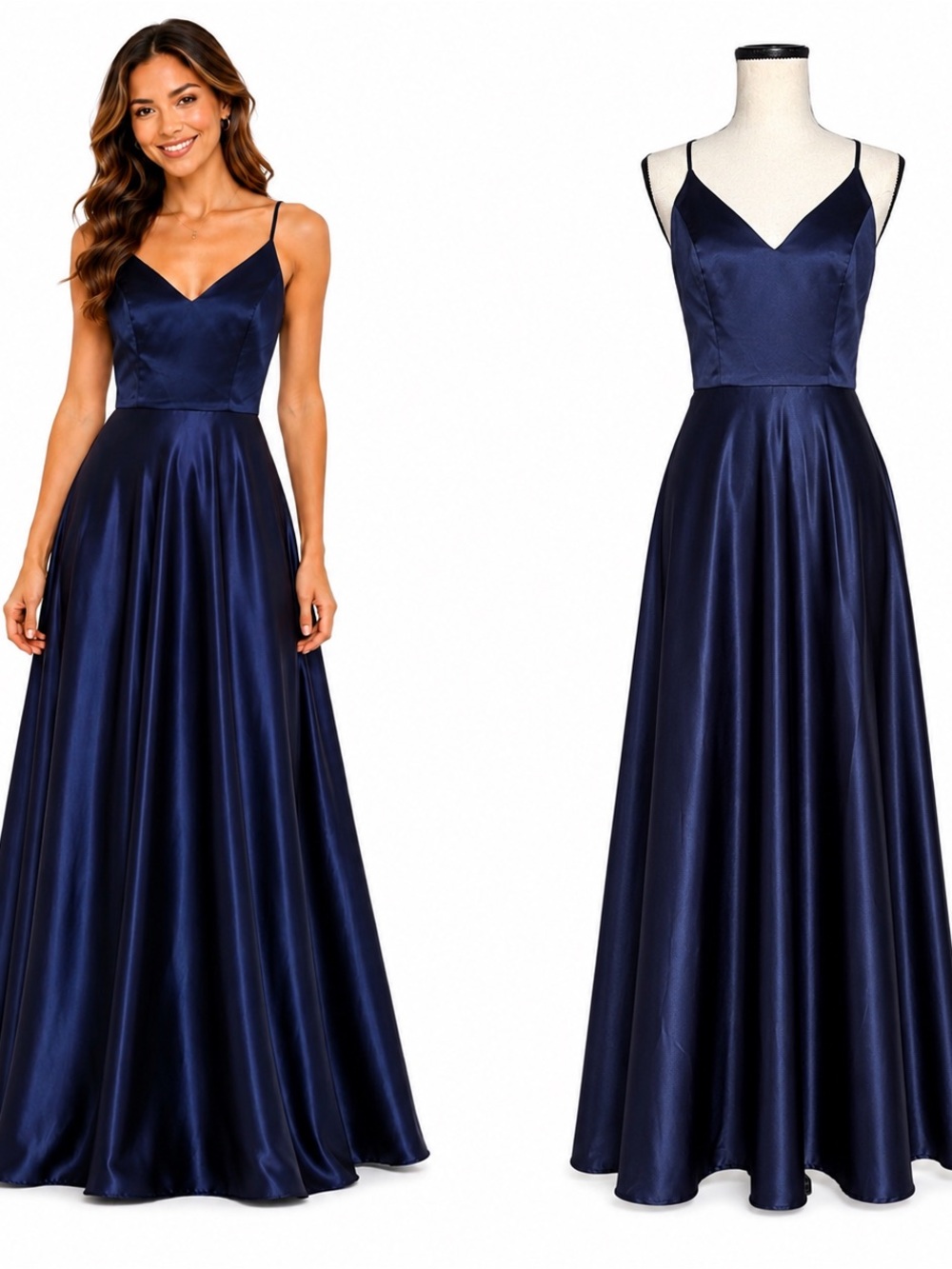 DB‎ Studio Navy Satin A-Line Maxi DressFormal Spaghetti Strap Sz 2 NWT $169